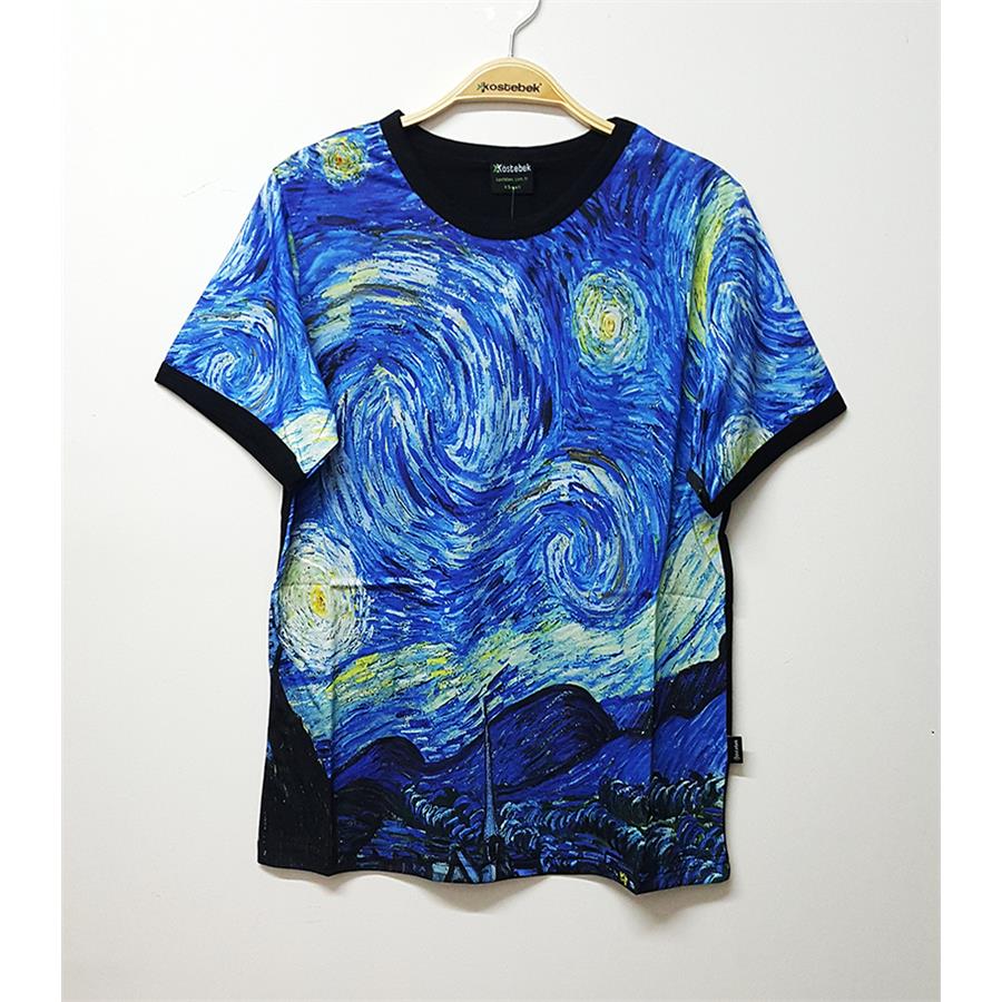 Dijital Baskı - Van Gogh - The Starry Night - Yıldızlı Gece Erkek (Unisex)  T-Shirt