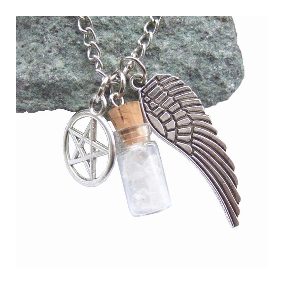 Supernatural Wings And Pentagram And Salt Bottle Kolye