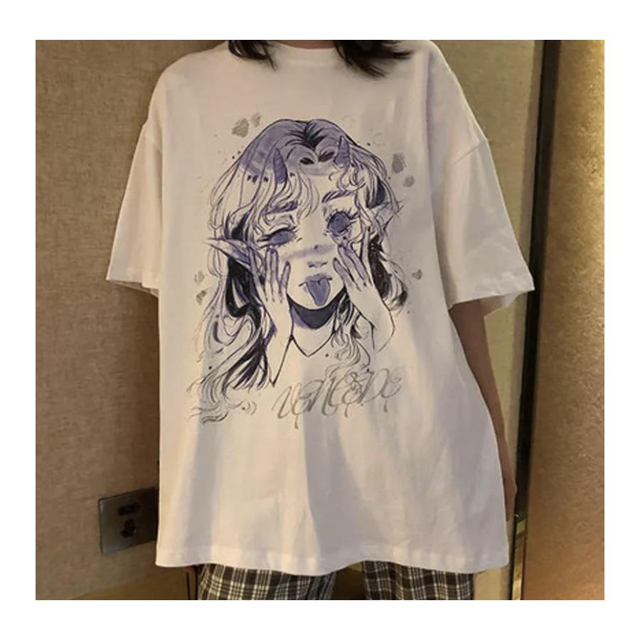 Aesthetic Gothic Punk Cartoon Beyaz (Unisex) T-Shirt 