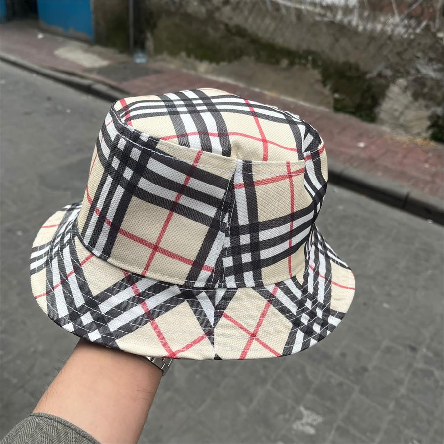 Krem Ekose Desenli Bucket Şapka