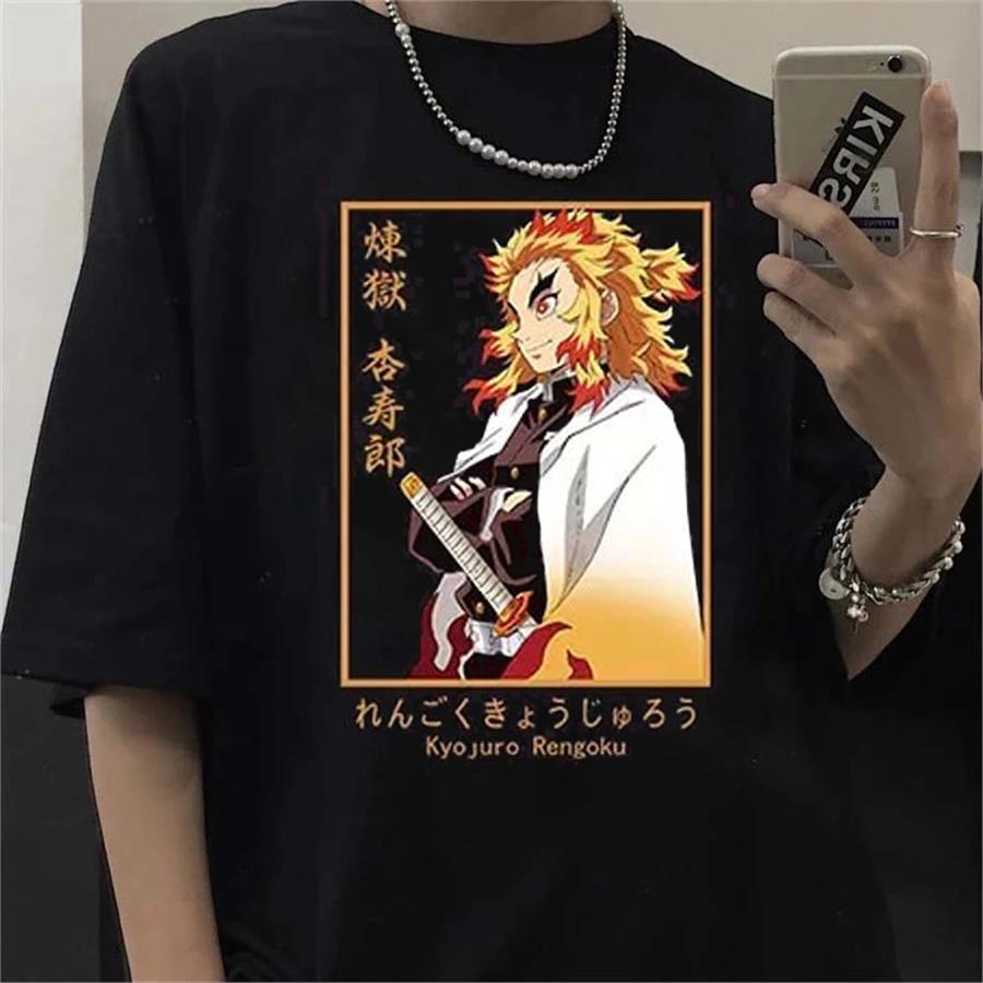 Anime Demon Slayer: Kyojuro Rengoku Siyah (Unisex) T-Shirt