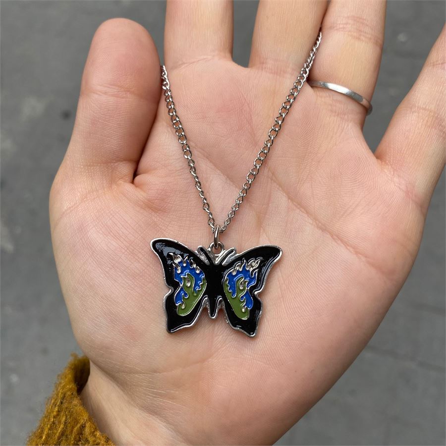 Aesthetic Blue Butterfly Zincirli Kolye 