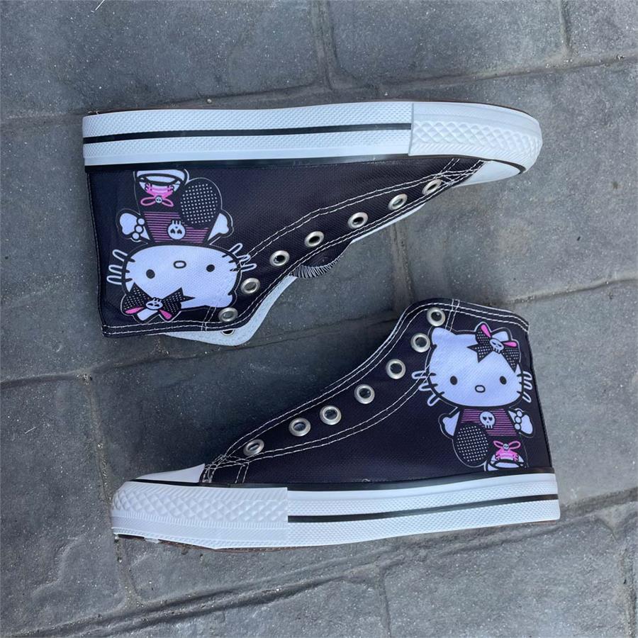 Gothic Hello Kitty Uzun Kanvas Ayakkabı