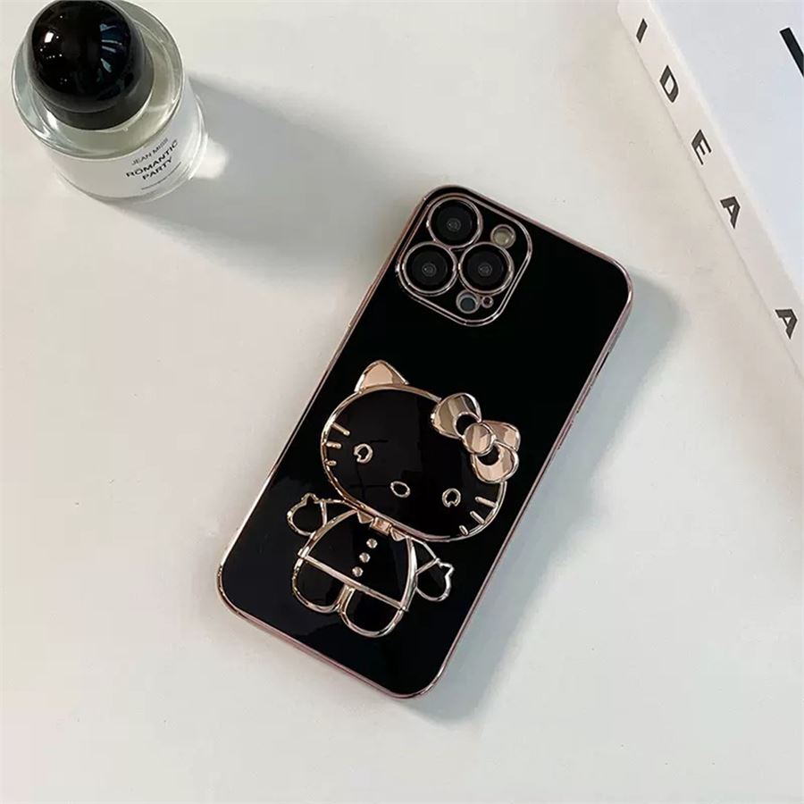 Siyah Hello Kitty Aynalı Telefon Tutucu