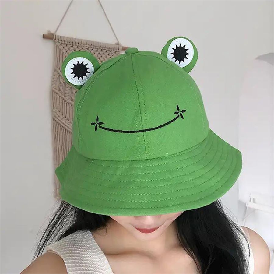 Yeşil Kurbağa Gözlü Bucket Şapka