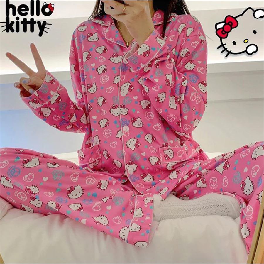 Pembe Hello Kitty Peace Kolaj (Unisex) Pijama Takımı