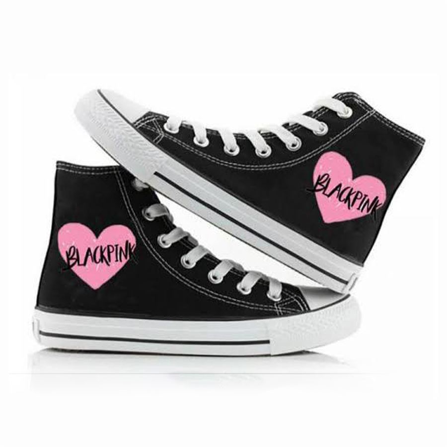 Siyah K-Pop Black Pink - Heart Logo Uzun Kanvas Ayakkabı