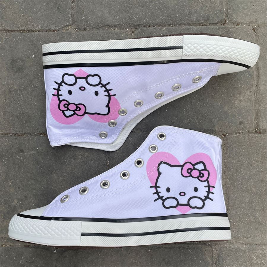 Beyaz Hello Kitty - Heart Face Uzun Kanvas Ayakkabı