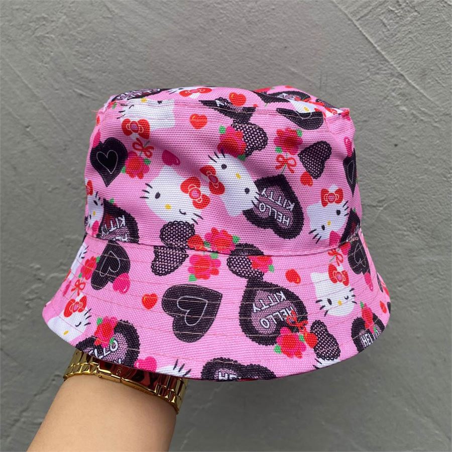 Pembe Hello Kitty Flower And Heart Kolaj Çocuk Bucket Şapka