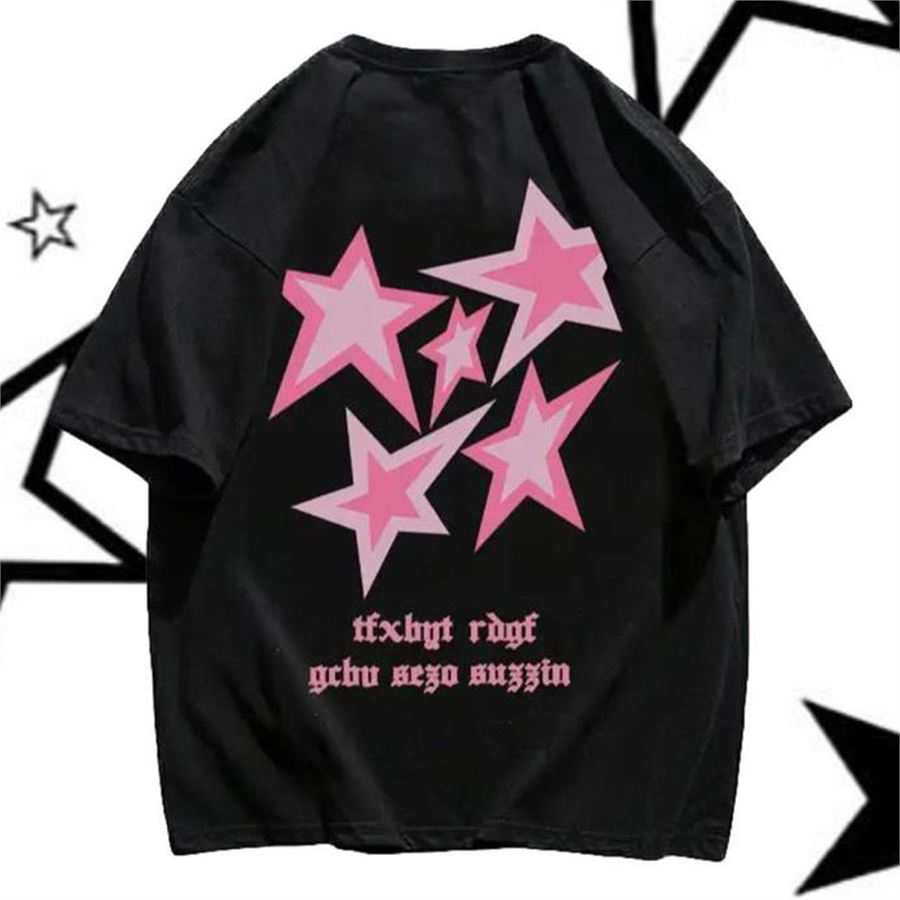 Siyah Streetstyle Pink Stars (Unisex) T-Shirt