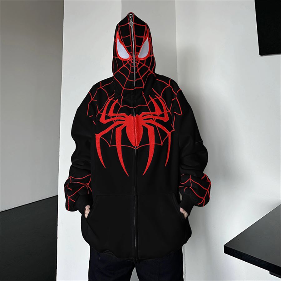 Siyah Spider-Man Goth Fermuarlı (Unisex) Kapüşonlu Sweatshirt