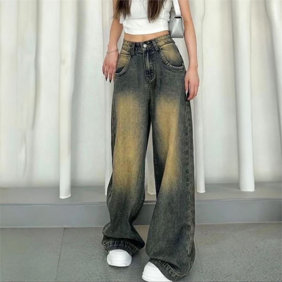Lacivert Taşlanmış Vintage Kot Pantolon