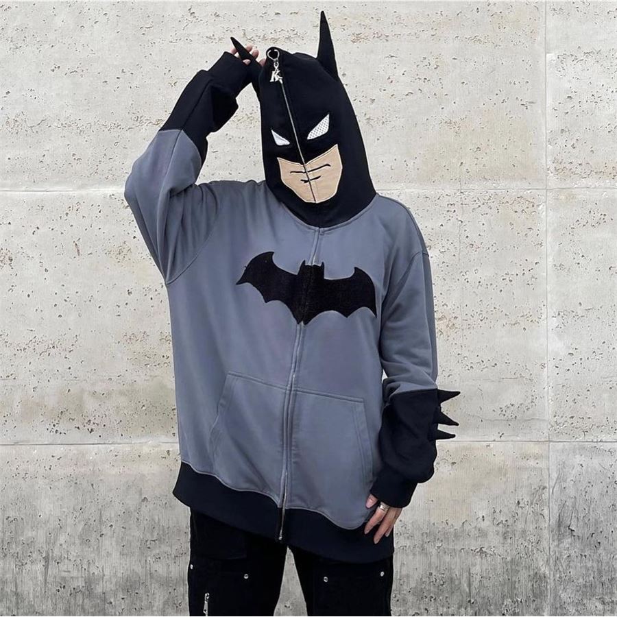 Füme Batman Fermuarlı (Unisex) Kapüşonlu Sweatshirt