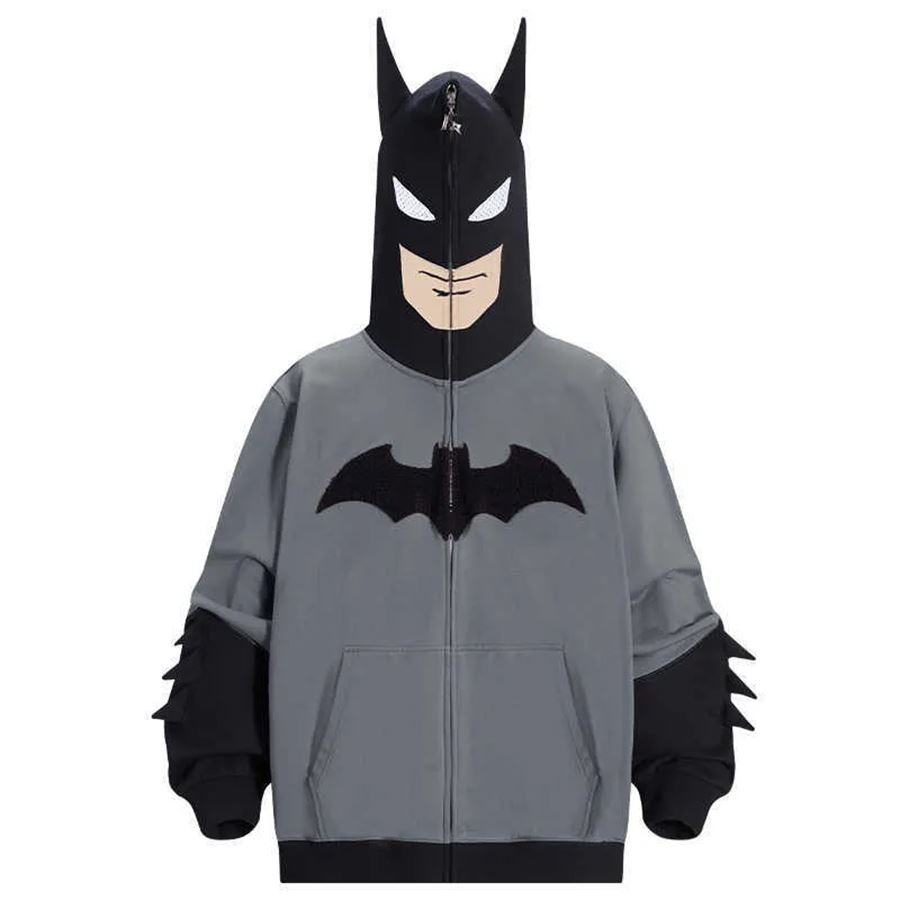 Füme Batman Fermuarlı (Unisex) Kapüşonlu Sweatshirt