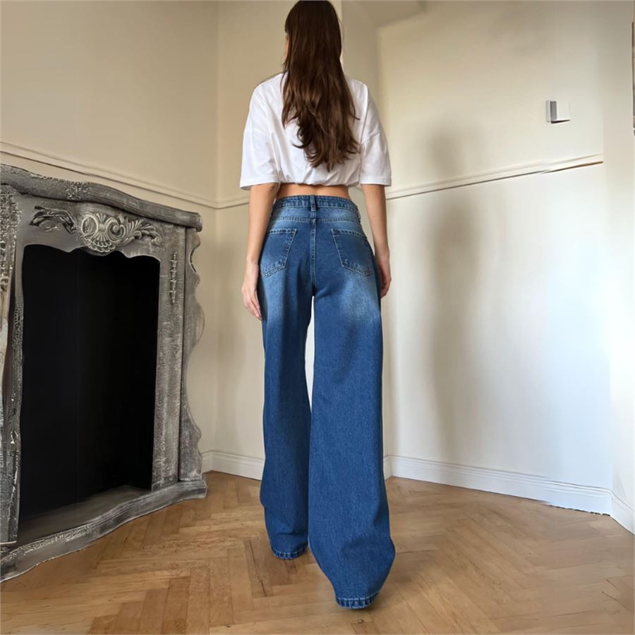 Mavi Taşlanmış Vintage Kot Pantolon