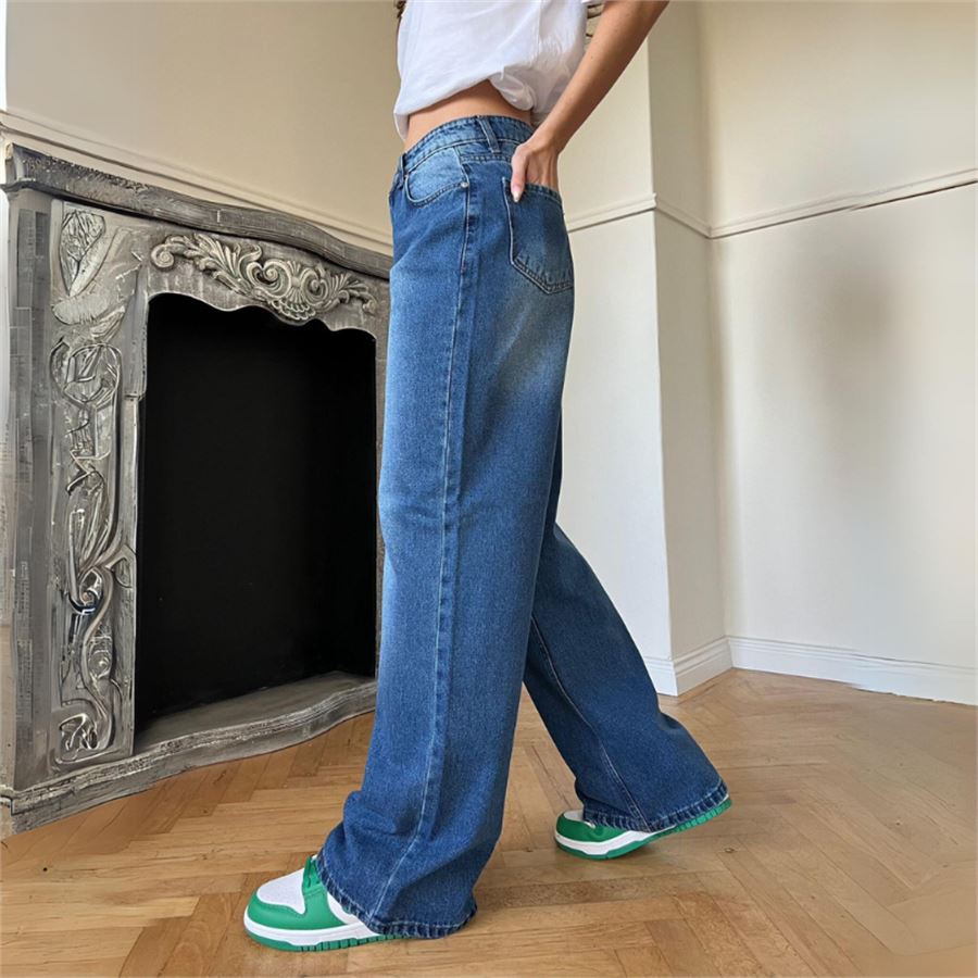 Mavi Taşlanmış Vintage Kot Pantolon