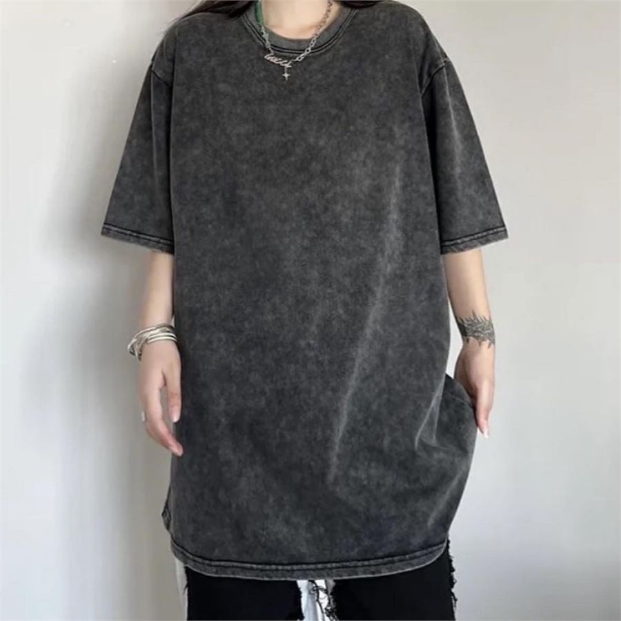 Antrasit Vintage Streetwear Unisex Yıkamalı Kumaş T-shirt