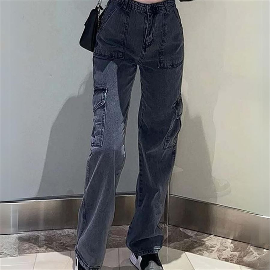 Siyah Kargo Cepli Vintage Kot Pantolon