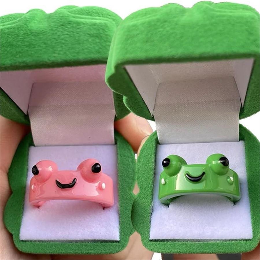 Pembe ve Yeşil Laughing Frog Çift Yüzük