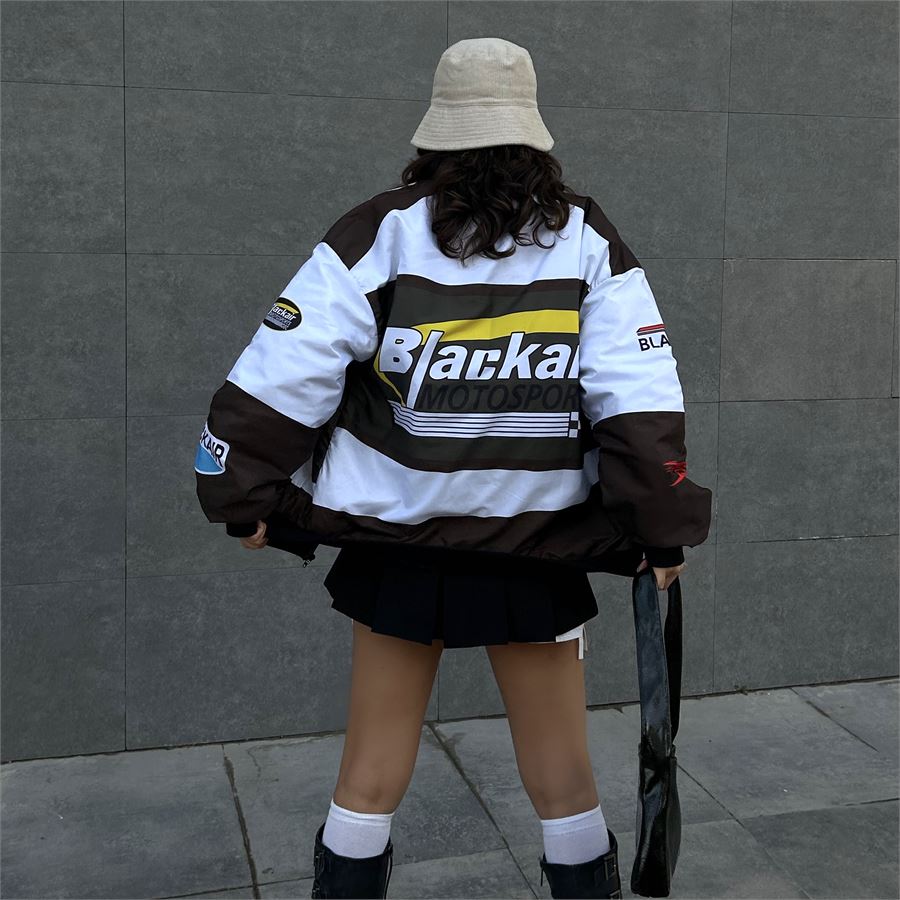 Blackair Motosport Haki Beyaz Baskılı Fermuarlı Paraşüt Ceket