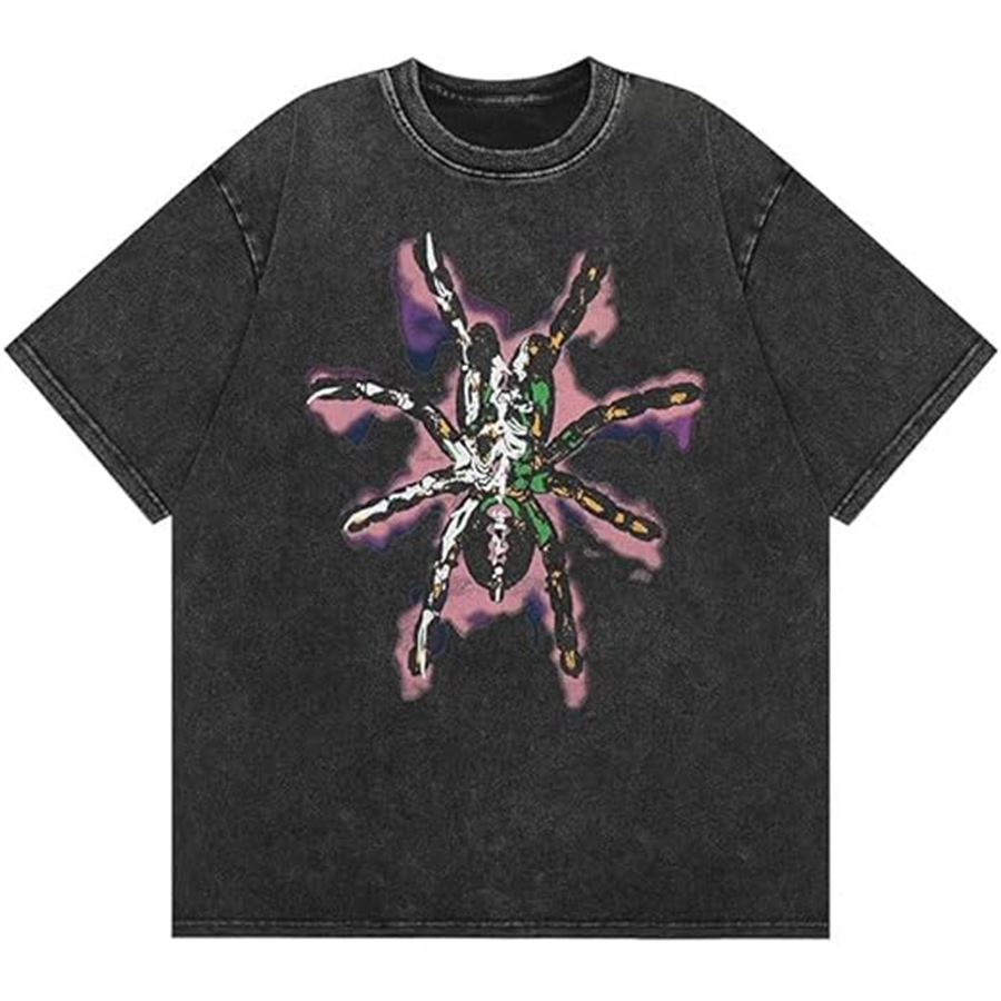 Antrasit Colored Spider Black Widow Unisex Yıkamalı Kumaş T-Shirt
