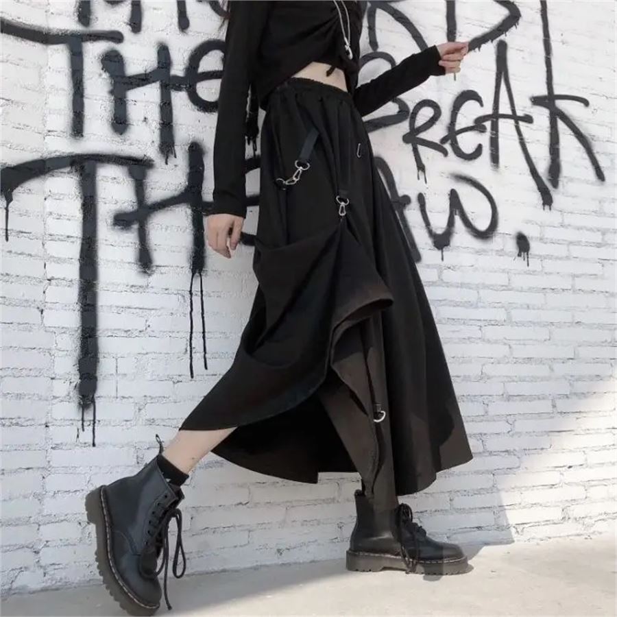 Siyah Chinese Street Wear Salaş Uzun Etek 