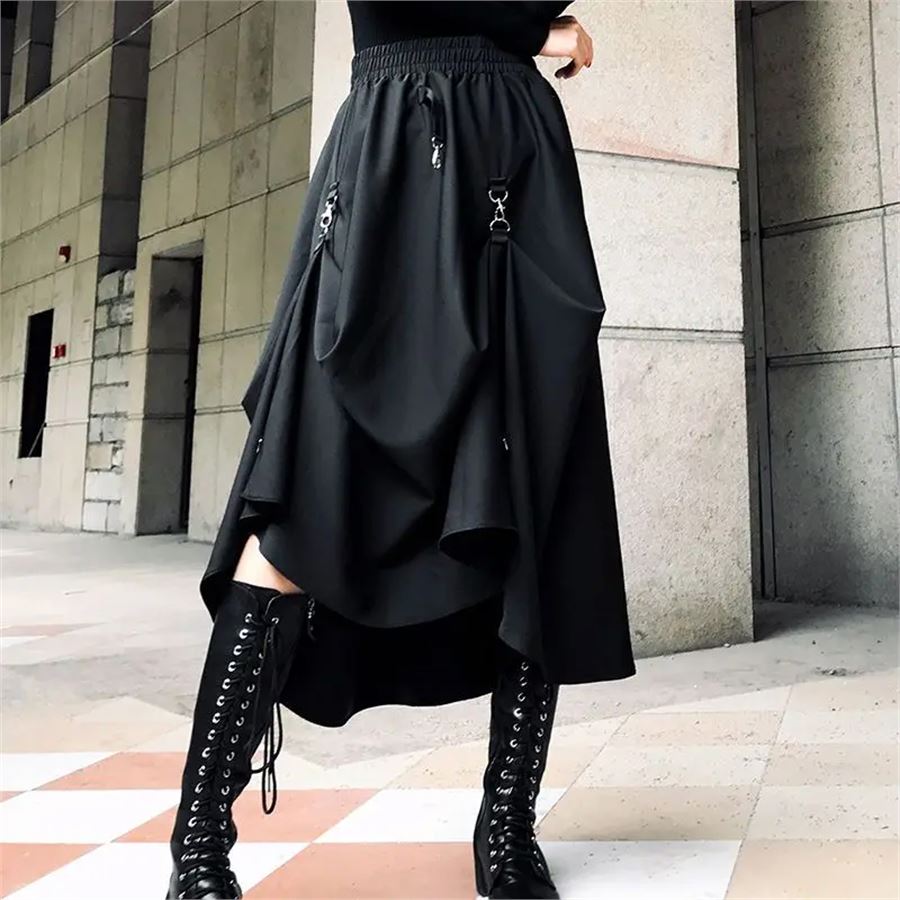 Siyah Chinese Street Wear Salaş Uzun Etek 