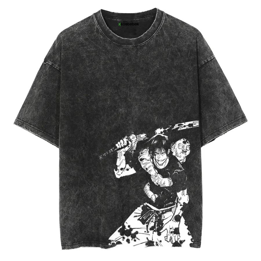Yıkamalı Kumaş Jujutsu Kaisen Toji Fushiguro Unisex T-Shirt