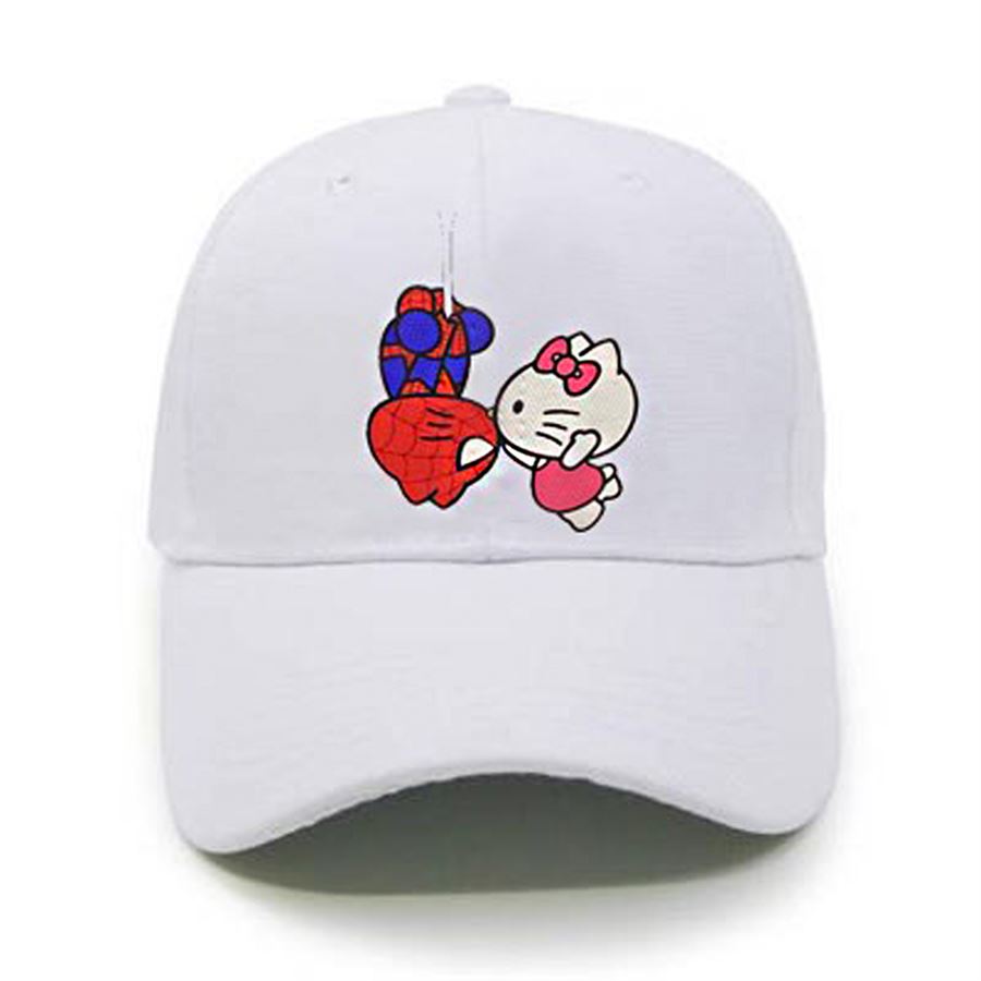 Beyaz Hello Kitty And Spider-Man Kissing Şapka
