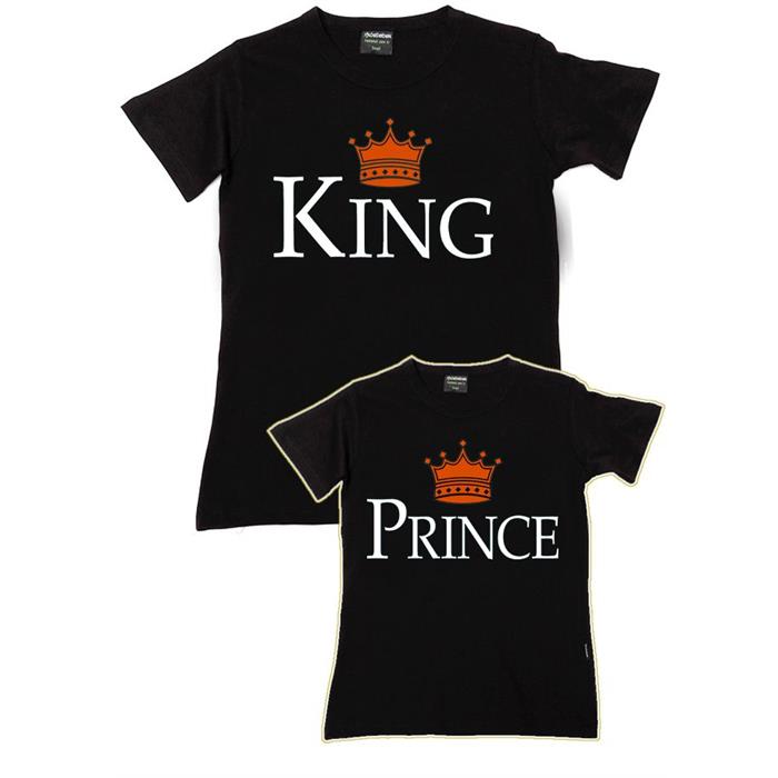 Siyah King & Prince Baba Oğul Aile T-Shirtleri