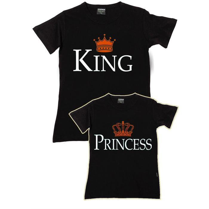 Siyah King & Princess  Baba - Kız Aile T-Shirtleri 