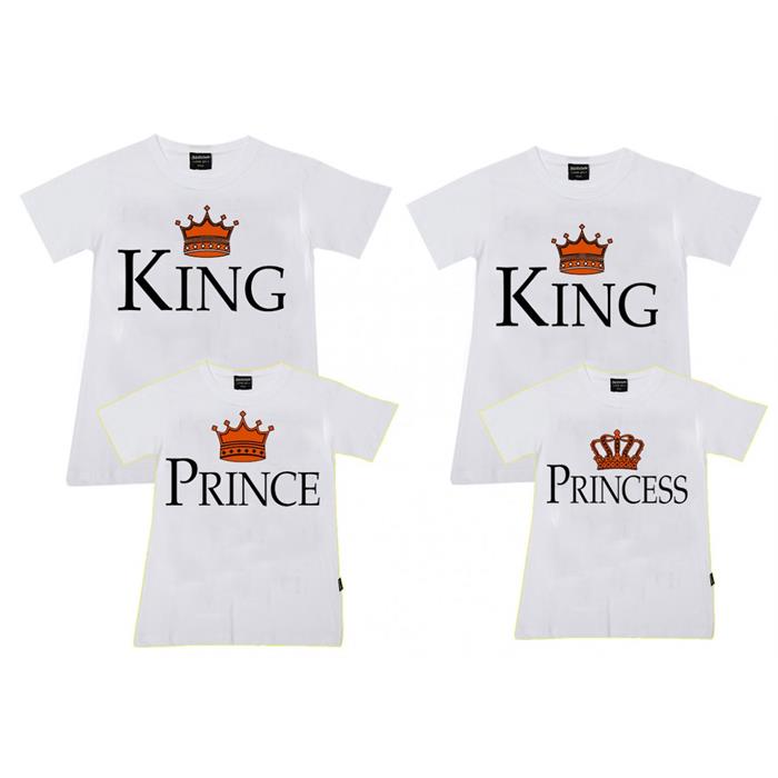 Beyaz King,Queen,Prince & Princess Aile T-Shirtleri