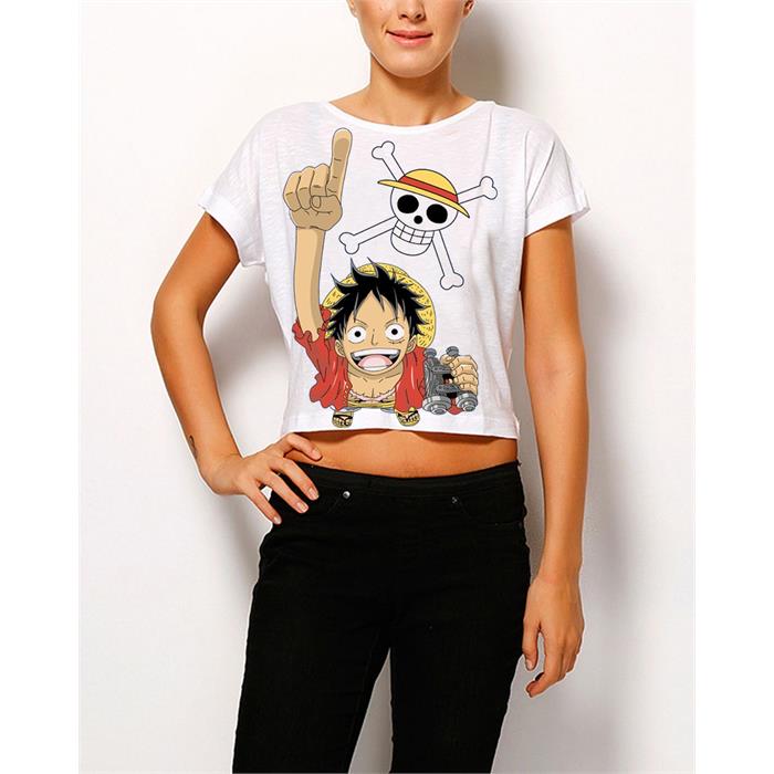 Anime One Piece - Luffy Yarım Kadın T-Shirt