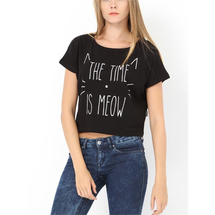 The Time Is Meow Yarım Kadın T-Shirt