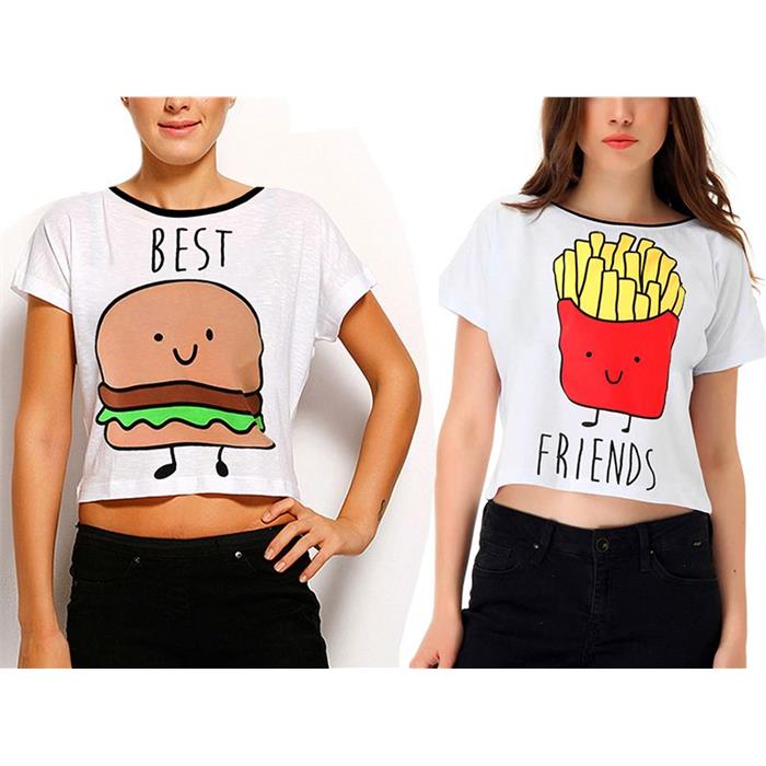 Hamburger & Patates Kızartması Best Friends Yarım T-Shirt