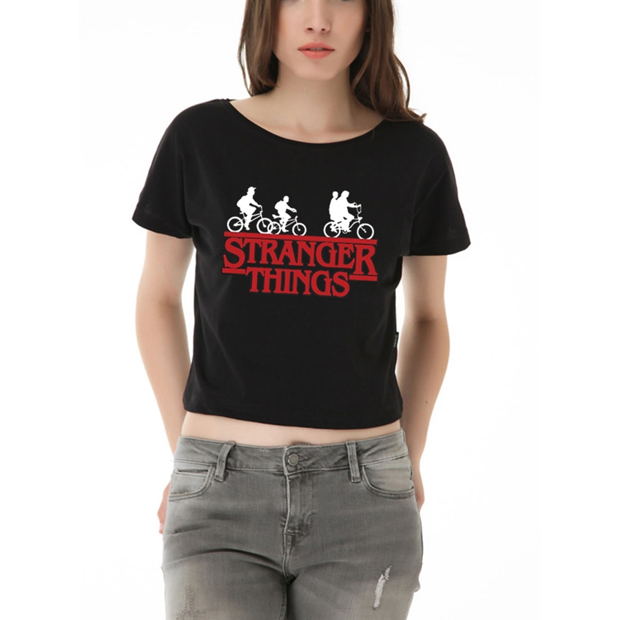 Stranger Things - Bicycle Childs Yarım Kadın Siyah T-Shirt