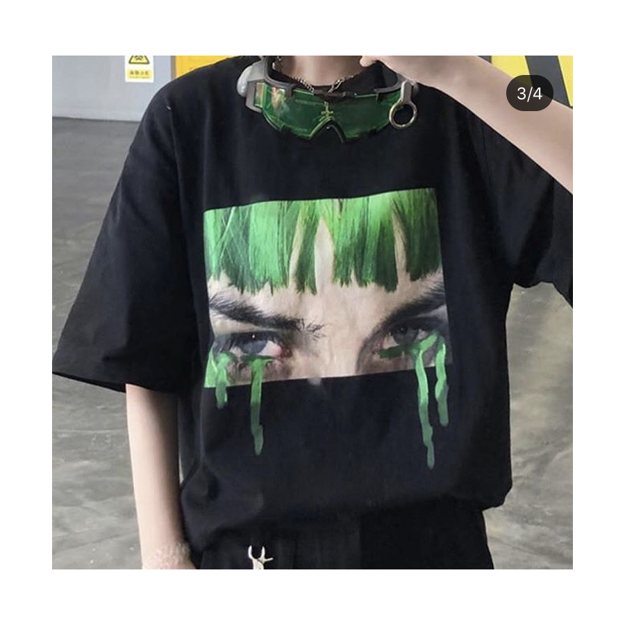 Anime Art - Green Hair Crying Harajuku Girl  Büyük Beden T-Shirt