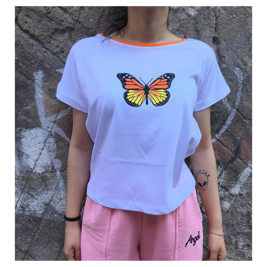 Turuncu Butterfly Yarım Kadın T-Shirt
