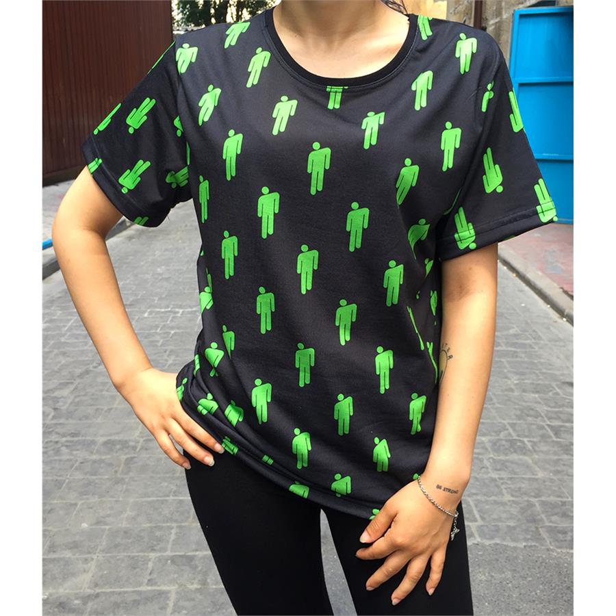 Dijital Baskı - Siyah Üzerine Yeşil Billie Eilish Logo (Unisex)  T-Shirt