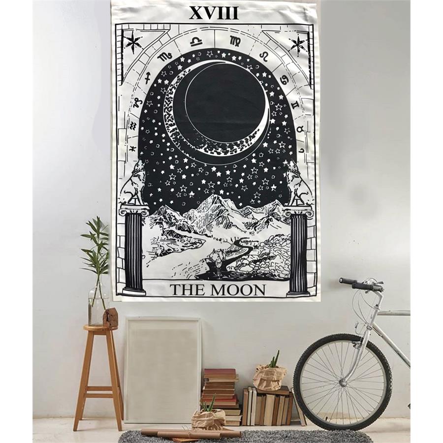 70 X 100 Cm The Moon Zodiac Beyaz Siyah Duvar Halısı