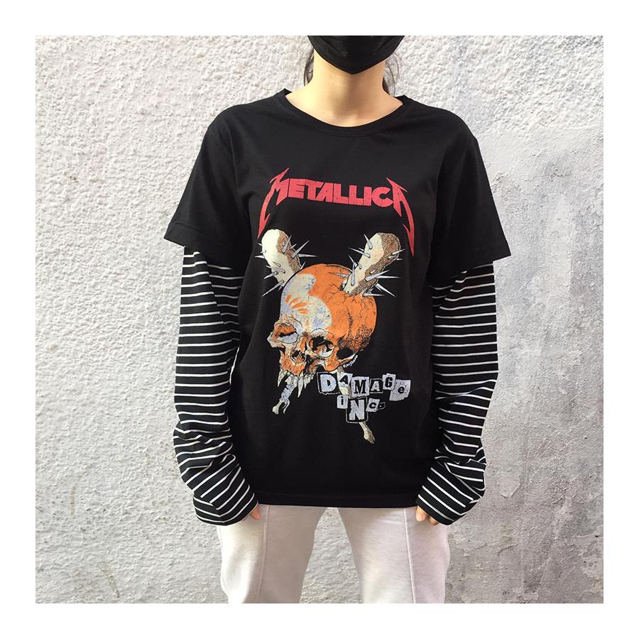 Metallica - Damage Inc. (Unisex) Çizgili Kollu T-Shirt 