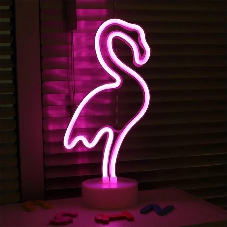 Pembe Flamingo Neon Led Işıklı Masa Lambası