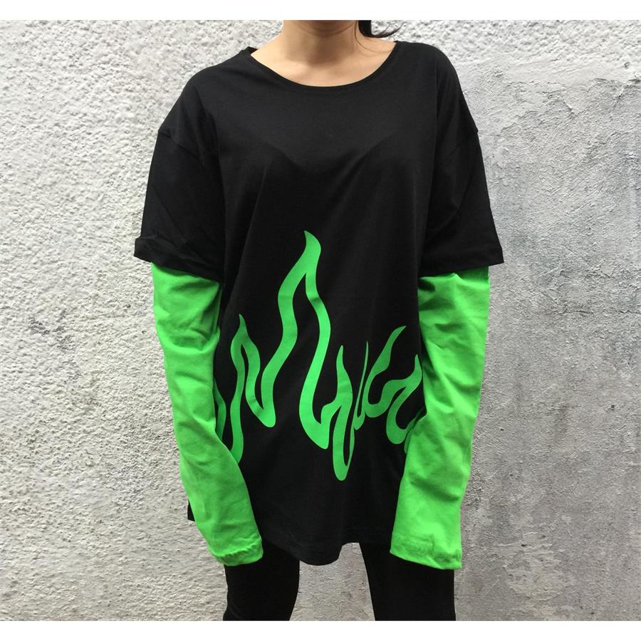  Billie Eilish Green Fire (Unisex) Kollu T-Shirt 