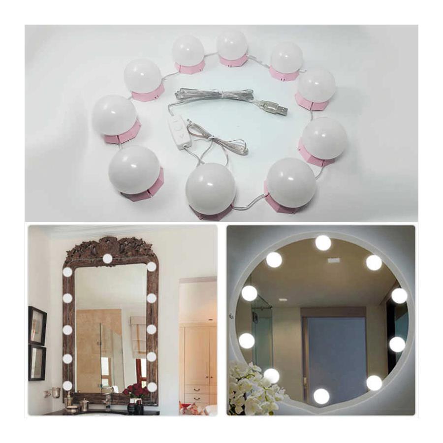 Makyaj Aynası Lamba Işık Yapışkanlı 10'Lu Ayna Duvar Led Ampul
