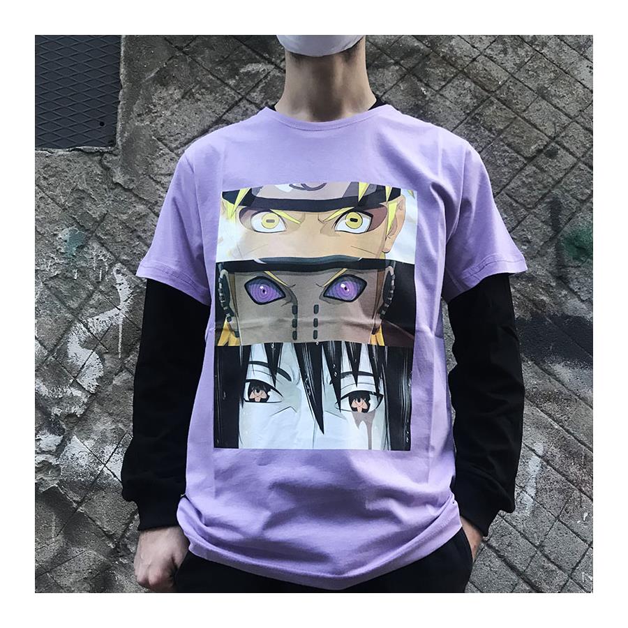 Anime Lavanta Naruto Mix Eyes (Unisex) Siyah Kollu T-Shirt