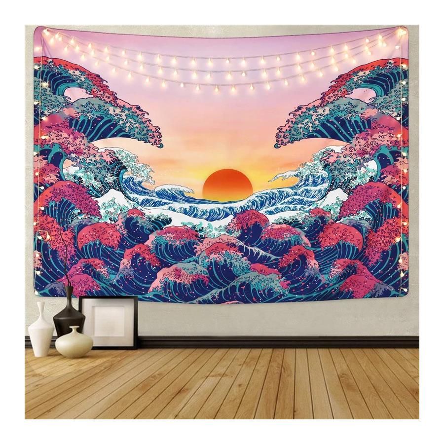 70 X 100 Cm Art The Great Wave And Sunset Duvar Halısı 