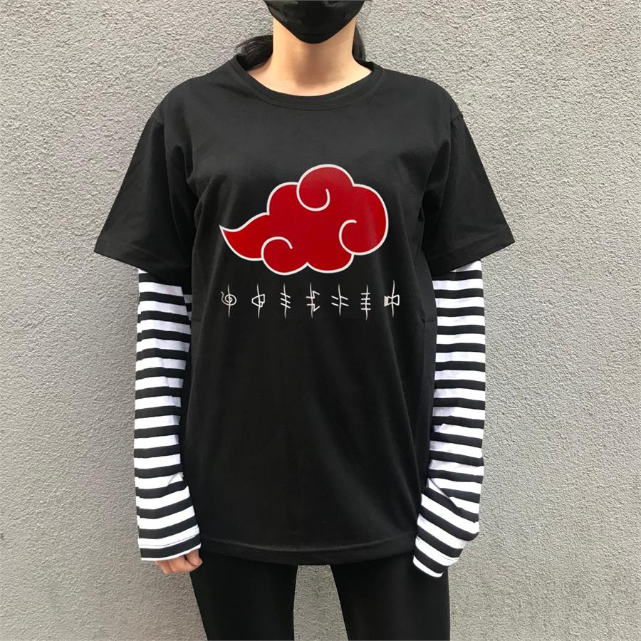 Anime Naruto Shippuden: Akatsuki Clouds Çizgili Kollu Unisex T-Shirt