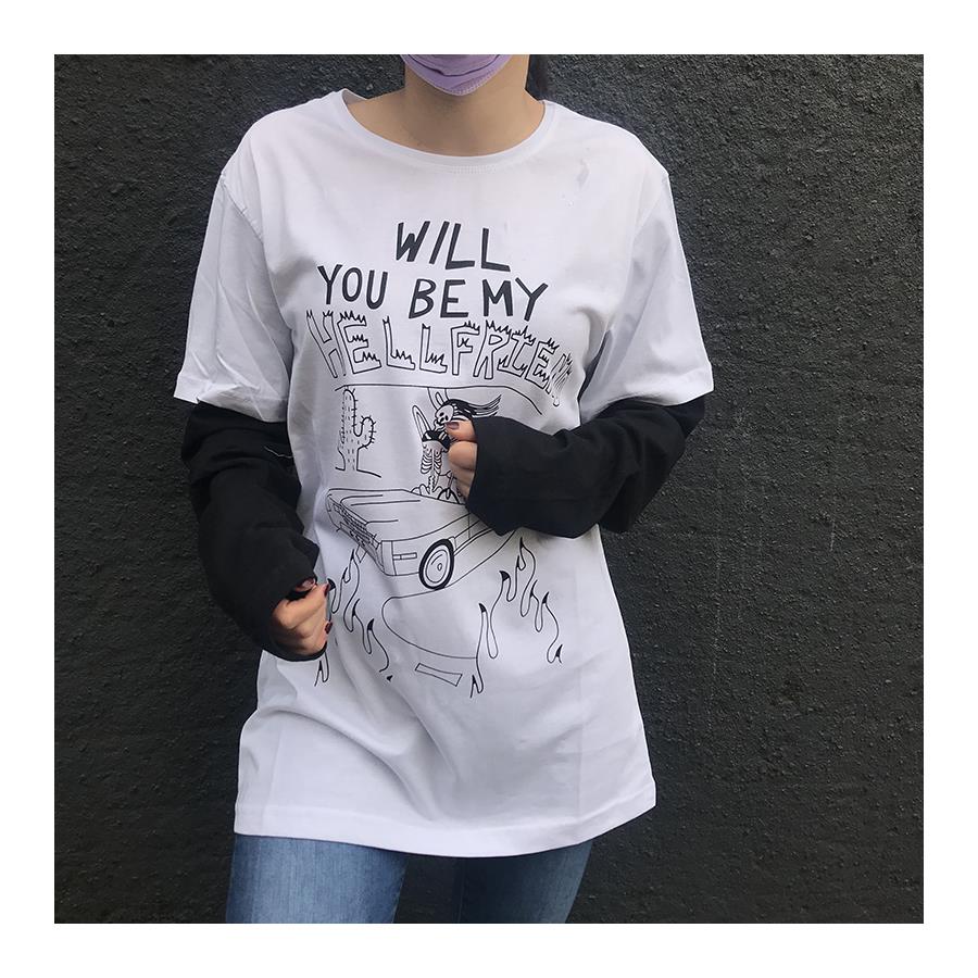 Will You Be My Hellfriend Unisex Siyah Kollu T-Shirt