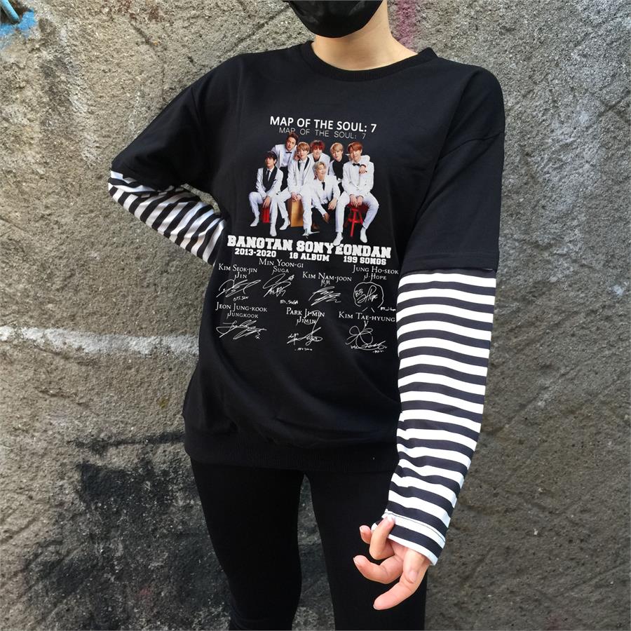 K-Pop Bts Map Of The Soul 7 Signs Unisex Çizgili Kollu T-Shirt