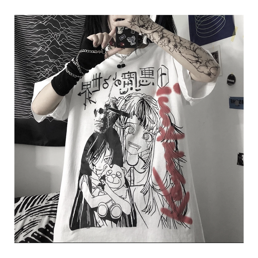 Anime Harajuku Gothic Girl Beyaz Unisex T-Shirt